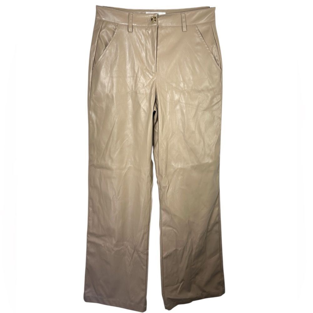Level 99 womans pants 26 faux leather nude brown Anthropologie capsule pleather